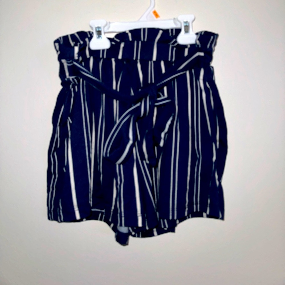 Shosho, navy blue and white striped shorts, size small